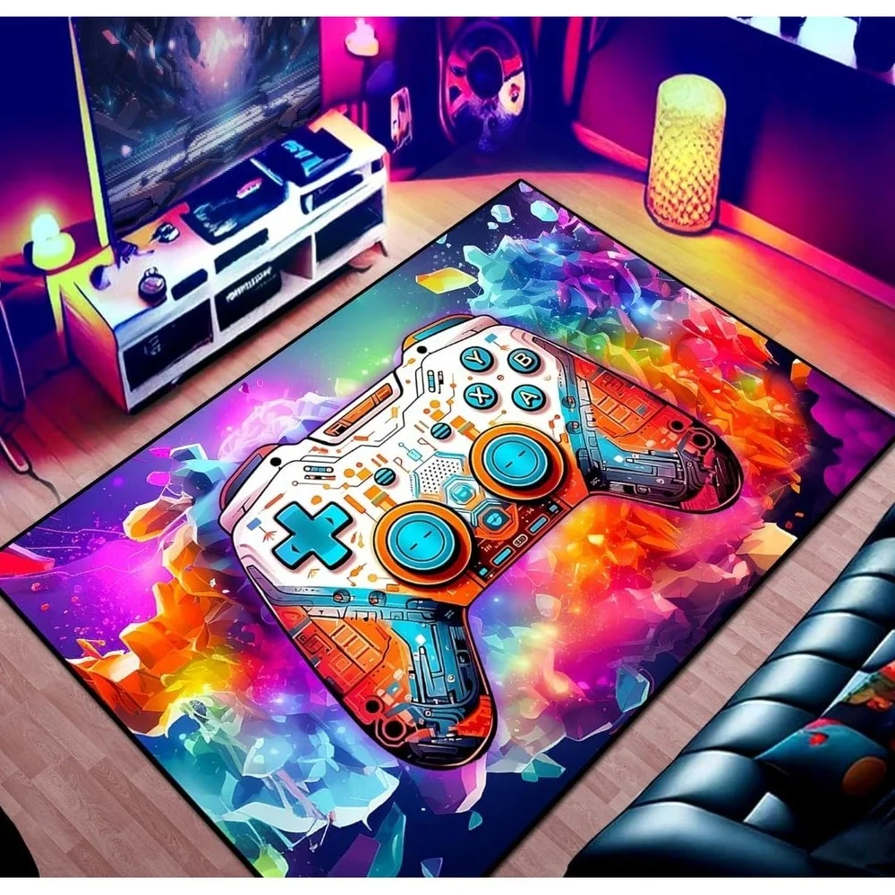 Gamer Controller Area Rug Vibrant Gaming Room Decor 63